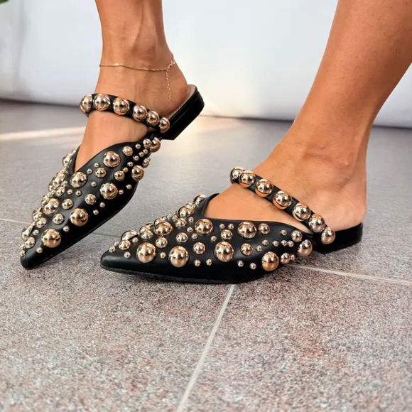 Zara Shoes - Zara Black Gold tone Studded Slip-on Shoes(Size 39)